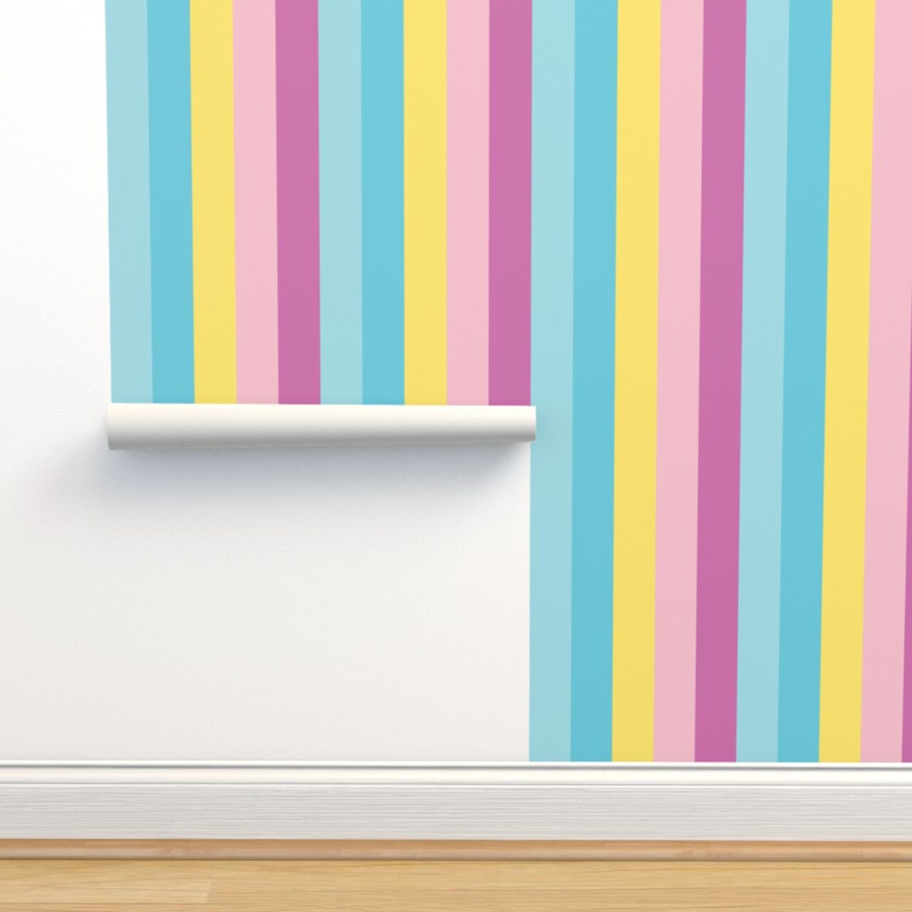 Stripes Multicolor Pastel Blue Aqua Yellow Pink Purple Graphic Lines Striped Pattern Custom Pre-pasted Wallpaper by Spoonflower Pre-Pasted Wallpaper 2FT Wide